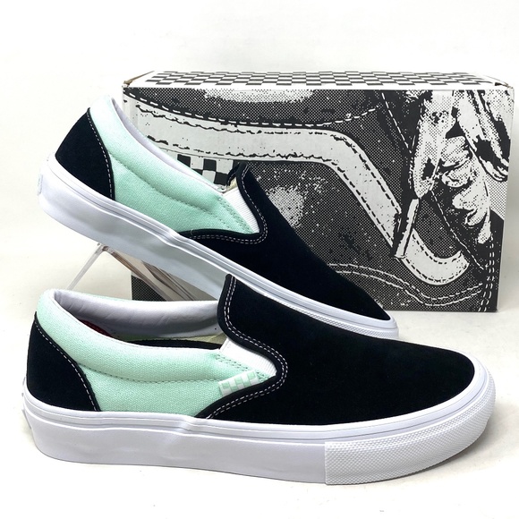 VANS Skate Slip On Sneakers For Women Mint Black Suede Canvas Casual VN0A5FCAM2T - Picture 1 of 11